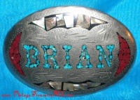 Image for BRIAN Inlaid Mosaic Stones & Heavy Silver Metal Southwestern-Design Vintage Personalized Name Belt Buckle <b><span style='color:red'> *****FIRST CLASS SHIPPING INCLUDED – DOMESTIC ORDERS ONLY!***** </span></b><span style='color:purple'>
